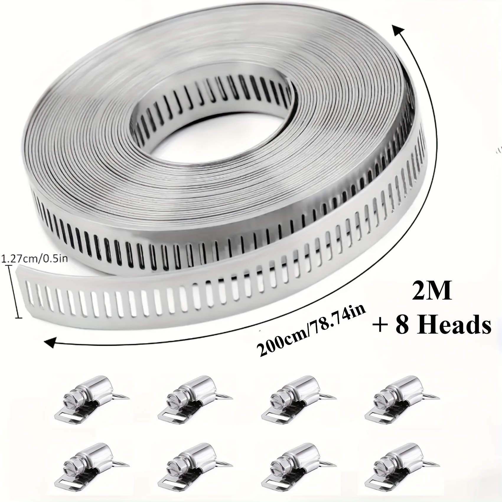 TEMU Stainless Steel Hose Clamp - Adjustable, Full-tooth Design For , Diy Snap Hoop, 1/2/4 Meters Metal Ties For Pipes, Stainless Steel Hose With Diy