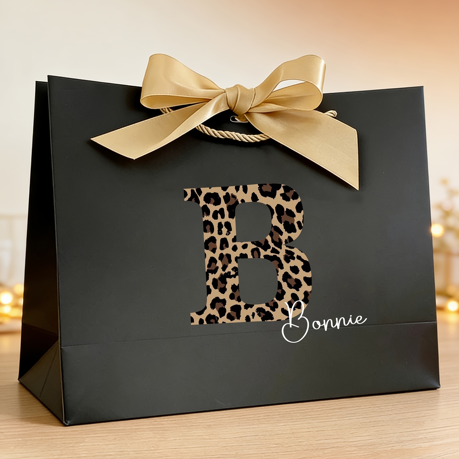E-shop Geschenk für Sie/Ihn 1 Stück Personalisierte Geschenktüte mit Leopardenmuster Namenskunst Shopping Bag Damen Geschenk Hochwertige Brautjungfer