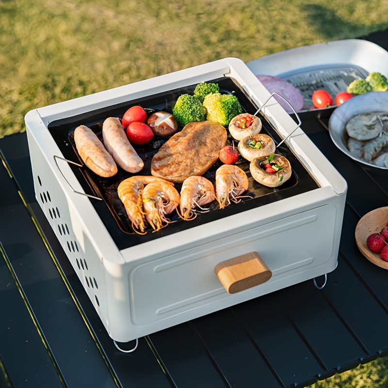 1pc Lacquered Iron Portable Square Charcoal Grill, Smokeless Outdoor Camping BBQ Oven, Suitable for Valentine'S Day, Easter, Women'S Day, Mother'S Day, Independence Day Festivities