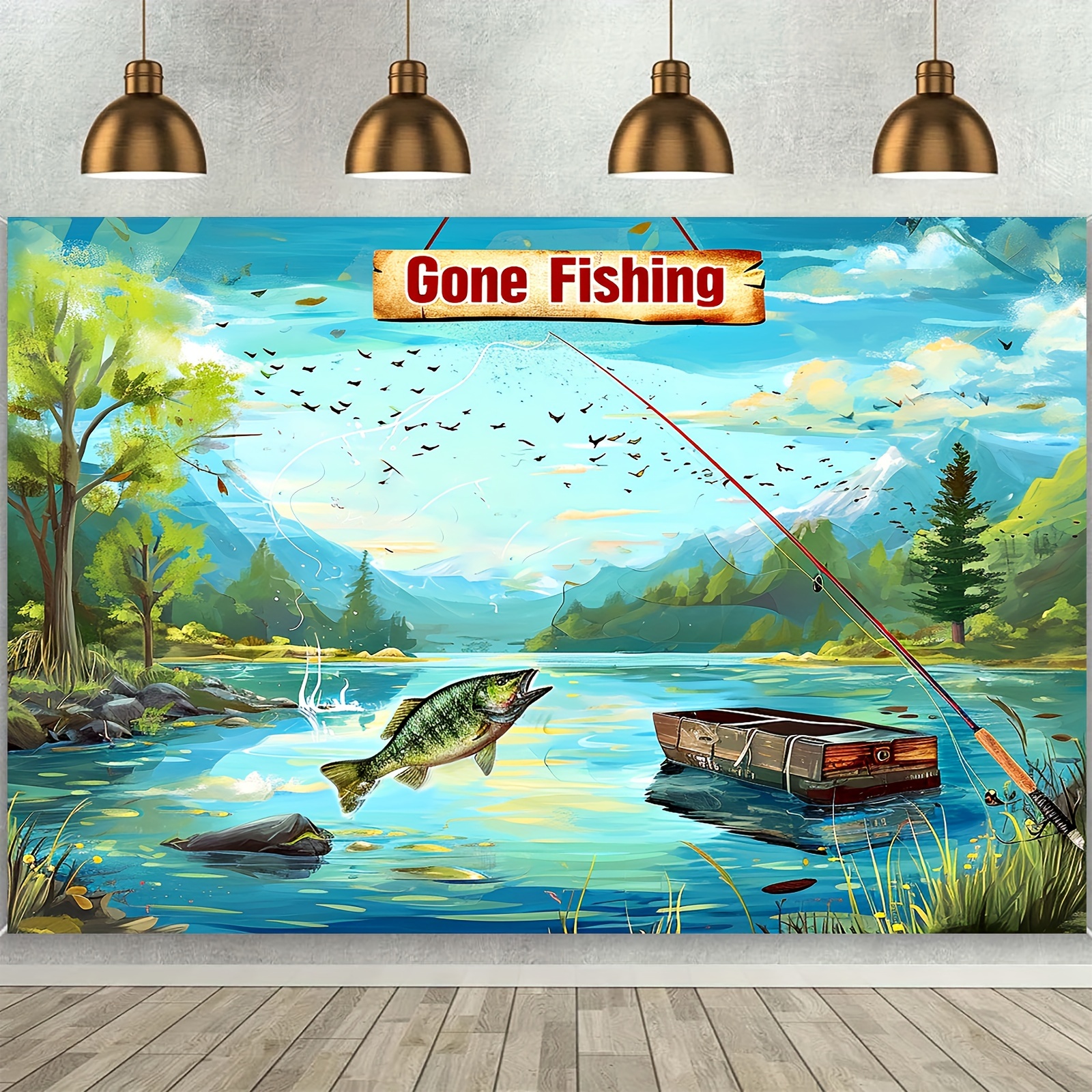 1pc Gone Fishing Backdrop Happy Birthday Retirement Fisherman Kids Baby  Shower Party Supplies Lake Background Cake Table Decor Banner Photobooth  Props