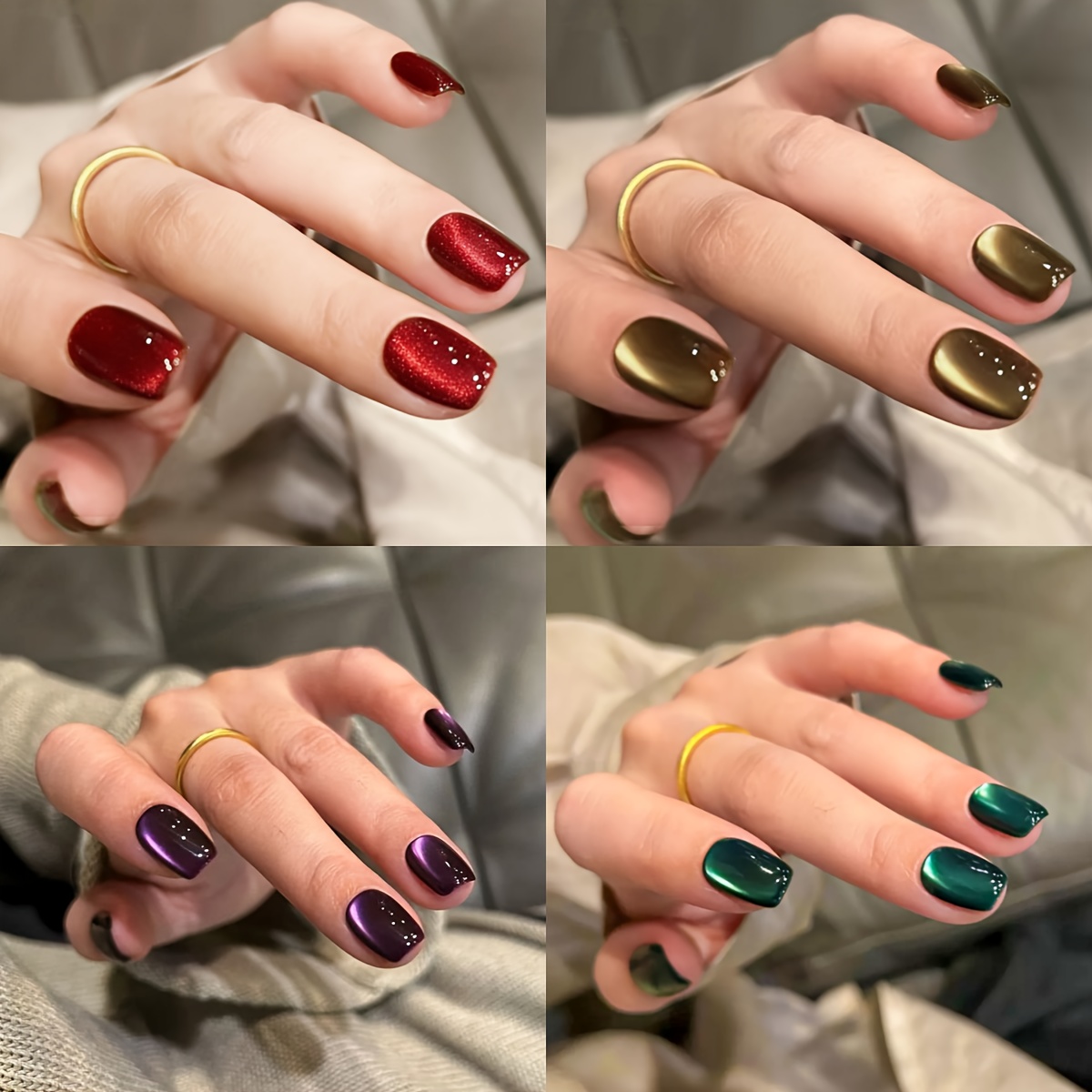 E-shop 120 Stück Kurze Quadratische Aufdrück-Nägel, Modisches Elegantes Katzenaugen Nagelkunst Set, Geeignet für Frauen Täglich Party Urlaub