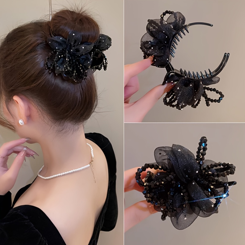 TEMU 1pc Of Elegant Mesh High Ponytail Bun Hair Clip, A Sophisticated Hair Accessory Stylish, Easy, And Versatile, Perfect As A Holiday Gift