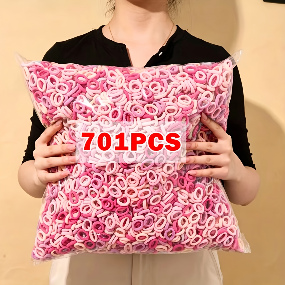 TEMU 701-teiliges Set rosa Haargummis im Handtuch-Stil, süßer Stil, mit lebhaftem süßem Flair. Geeignet für das tägliche Haarebinden,