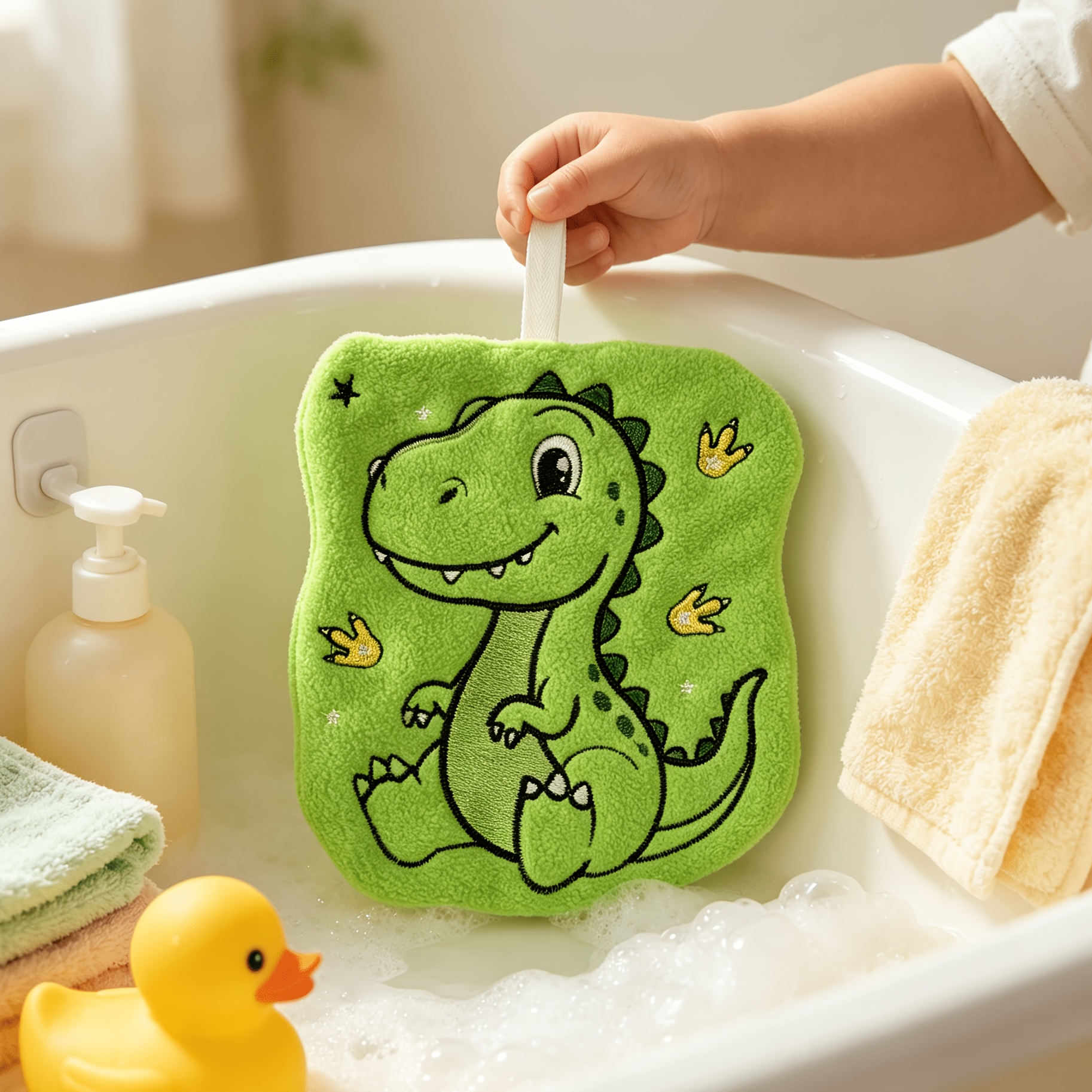 TEMU Green Dinosaur Print Hanging Hand Towel Suitable For Bathroom, Absorbent Quick-dry -mounted Towels With, Soft Bath & Kitchen Drying Cloth For