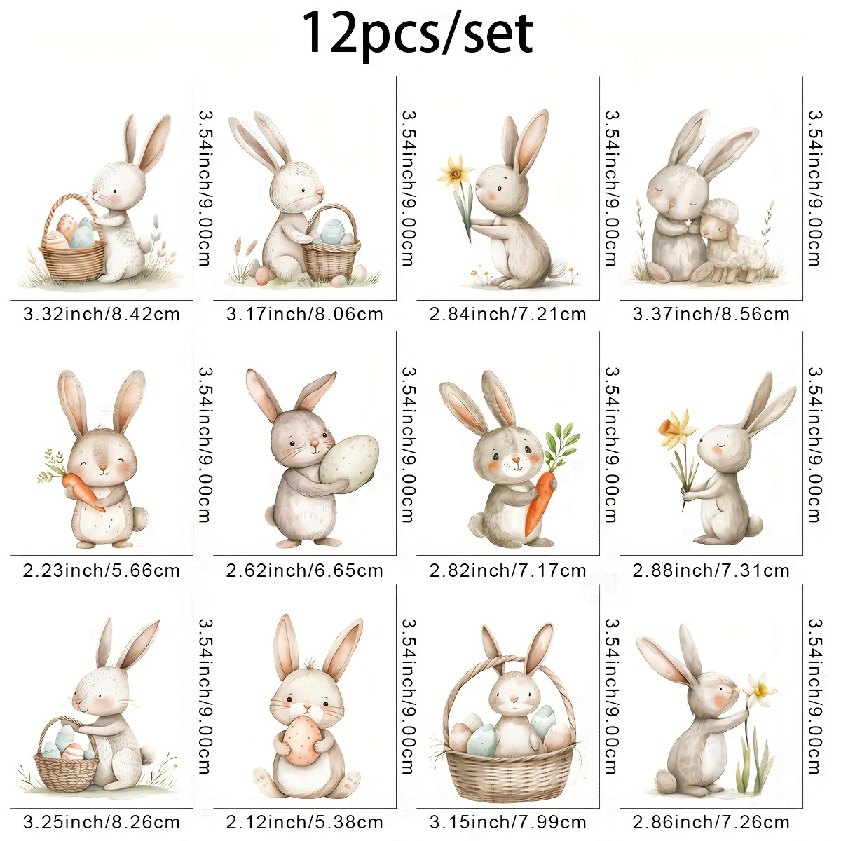 12pcs/set Bunny Dtf Transfers Stickers Washable Heat Transfer Designs Decals Patch For T- Jeans Backpack