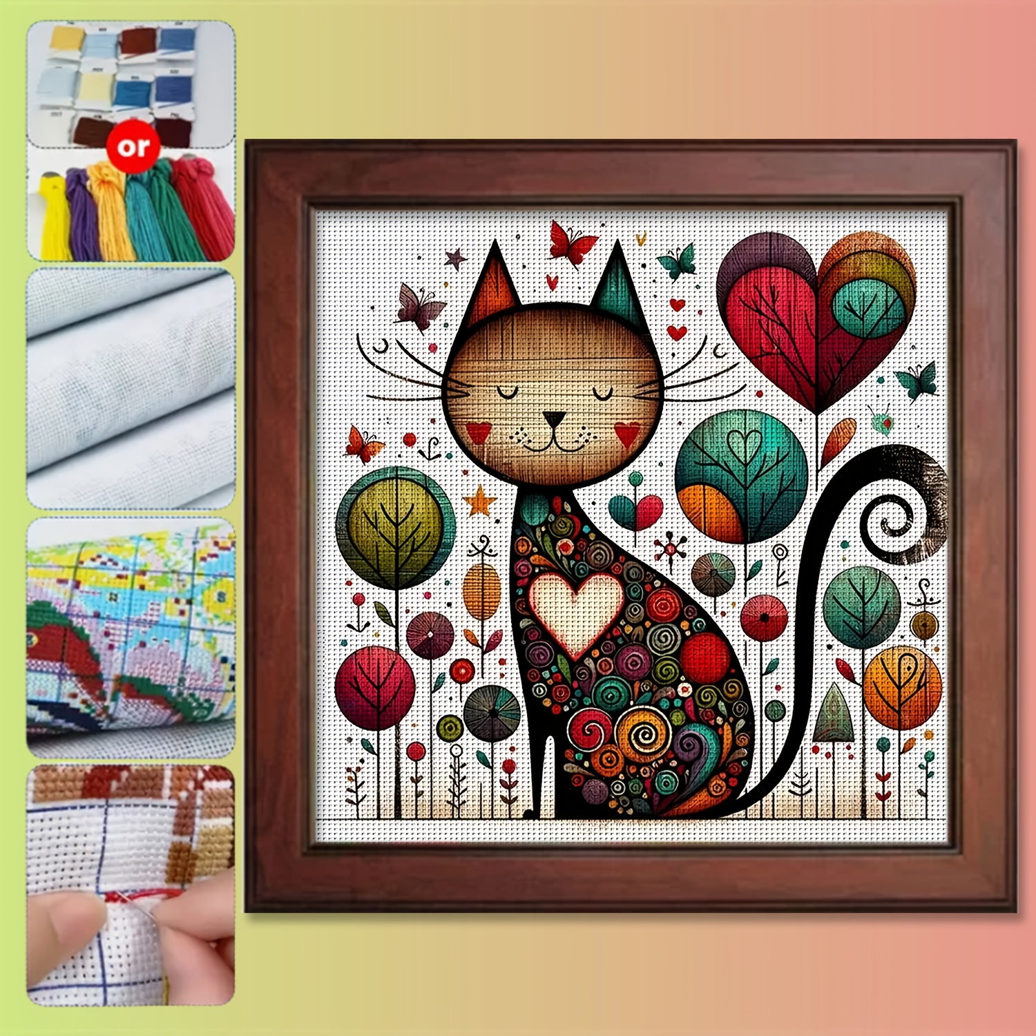 Fun Cat-Themed Cross-Stitch Painting Kit, DIY Needlework Embroidery