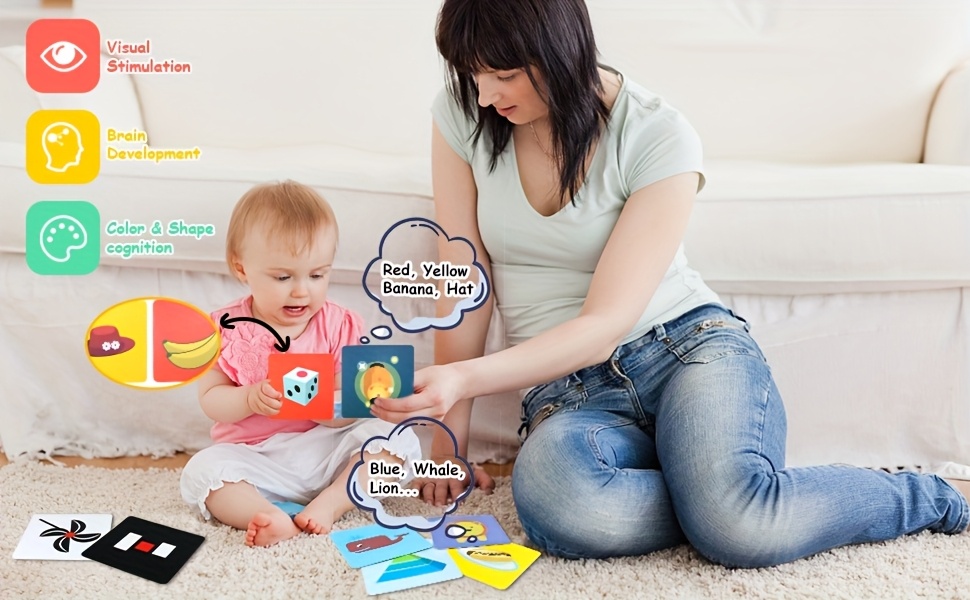 JIAJCHUF Baby Visual Stimulation Cards Ages 0-3 Months - High-Contrast Black & White Flashcards for Brain Development, Cognitive Learning & Visual Skills - Educational Toys for Infants & Toddlers, Vibrant Color Scheme, Safe Infant Materials