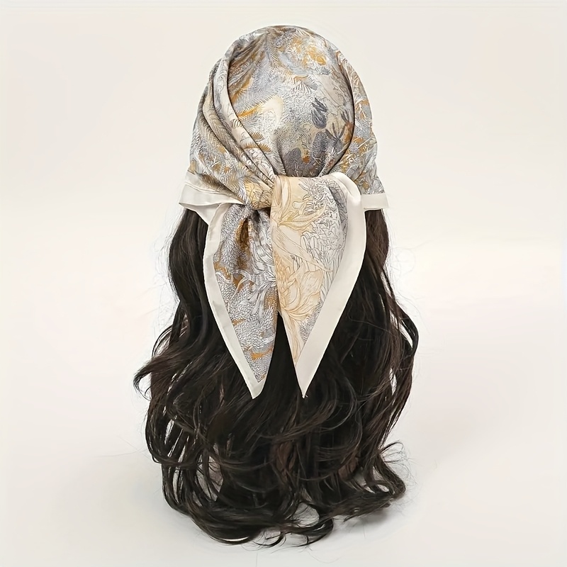 E-shop Ein elegantes Quadratisches Tuch mit Blumenmuster - Vielseitiges Modeaccessoire für Frauen, Atmungsaktives Weiches Gewebe,