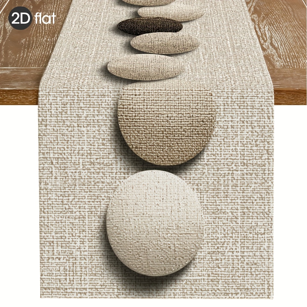 TEMU 1pc, 2d Flat Round Combination Pattern Table Runner, Modern Natural Table Runner, Warm And Soft Style, Printed Tablecloth Table Runner, Long