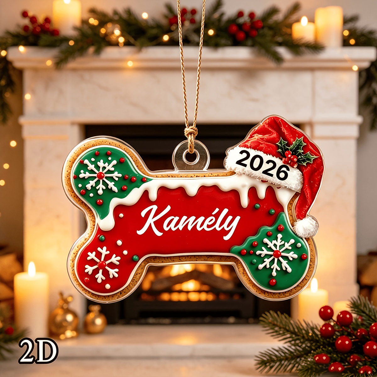TEMU Custom Christmas Ornament 2026, Personalized Acrylic Gingerbread Christmas Decoration, Christmas Tree Ornament, With Christmas Hat And Snowflake