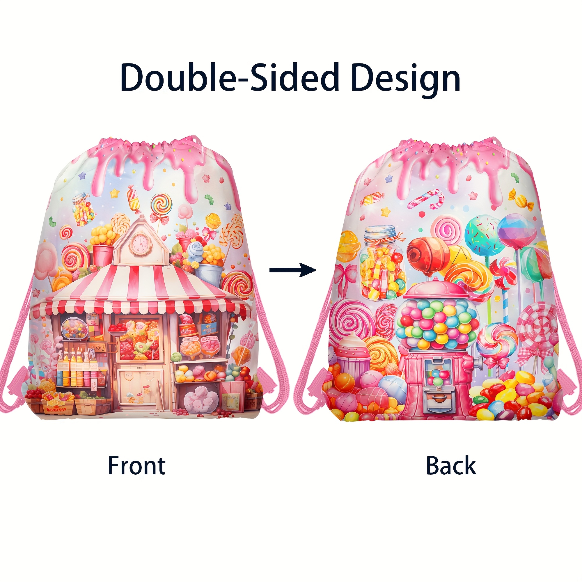 TEMU 10pcs Watercolor Theme Double-sided Design Drawstring Backpack Non-woven Bags Goodies Gift Candy Treat Bags For Birthday Party Supplies
