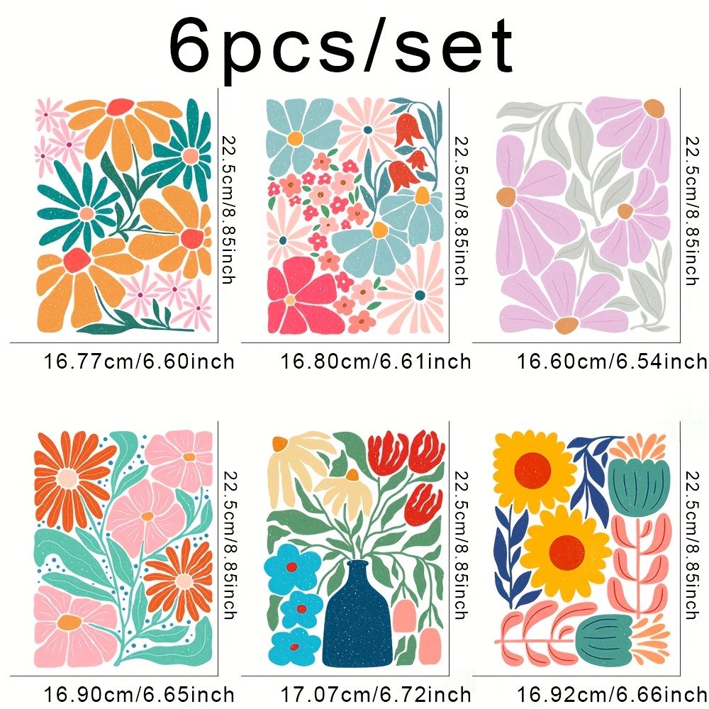 TEMU 6pcs/set Abstract Flower Diy Iron On Dtf Transfers Stickers Washable Heat Transfer Designs Decals Patch For T- Jeans Backpack