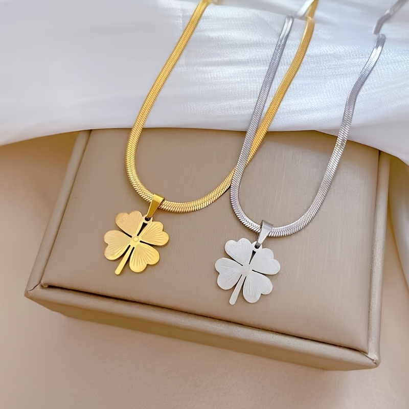 

1pc, Collier pendentif à feuilles de style rustique simple, plaqué or 18K en acier inoxydable avec chaîne de , accessoire et pour femmes, coupe toutes