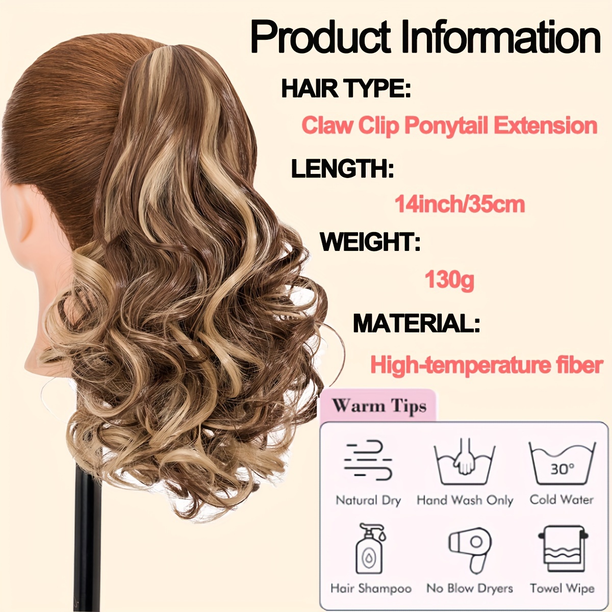   14 ponytail extensions claw short thick wavy curly claw clip in pony tails hairpiece soft natural looking synthetic hairpiece for women medium blonde with white blonde highlights for halloween gift details 1