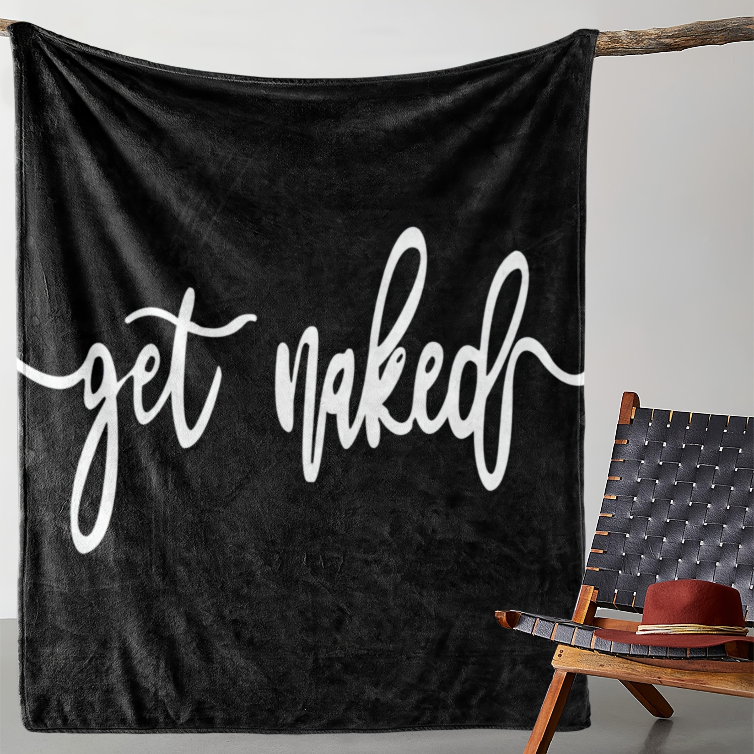 TEMU Vintage Get Naked English Printed Fleece Blanket: Warm, Comfortable, And Soft For Sofa, Bed, Car, Office, Camping, Travel, And All Seasons - Gift Blanket