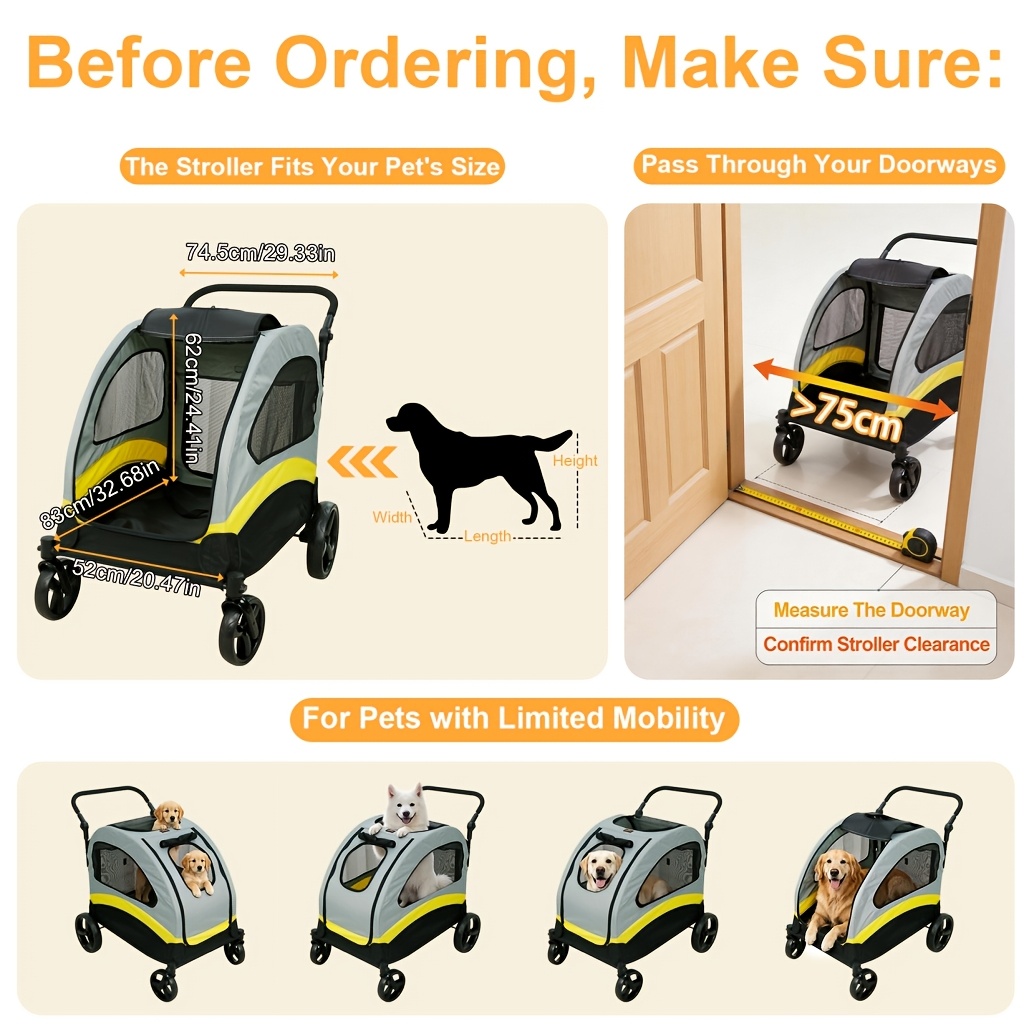 TEMU Carrito de Jogging Grande para Mascotas: Carrito de Perro Grande Plegable, Carro, con 4 Ruedas Resistentes, Mango Ajustable, Transportador de