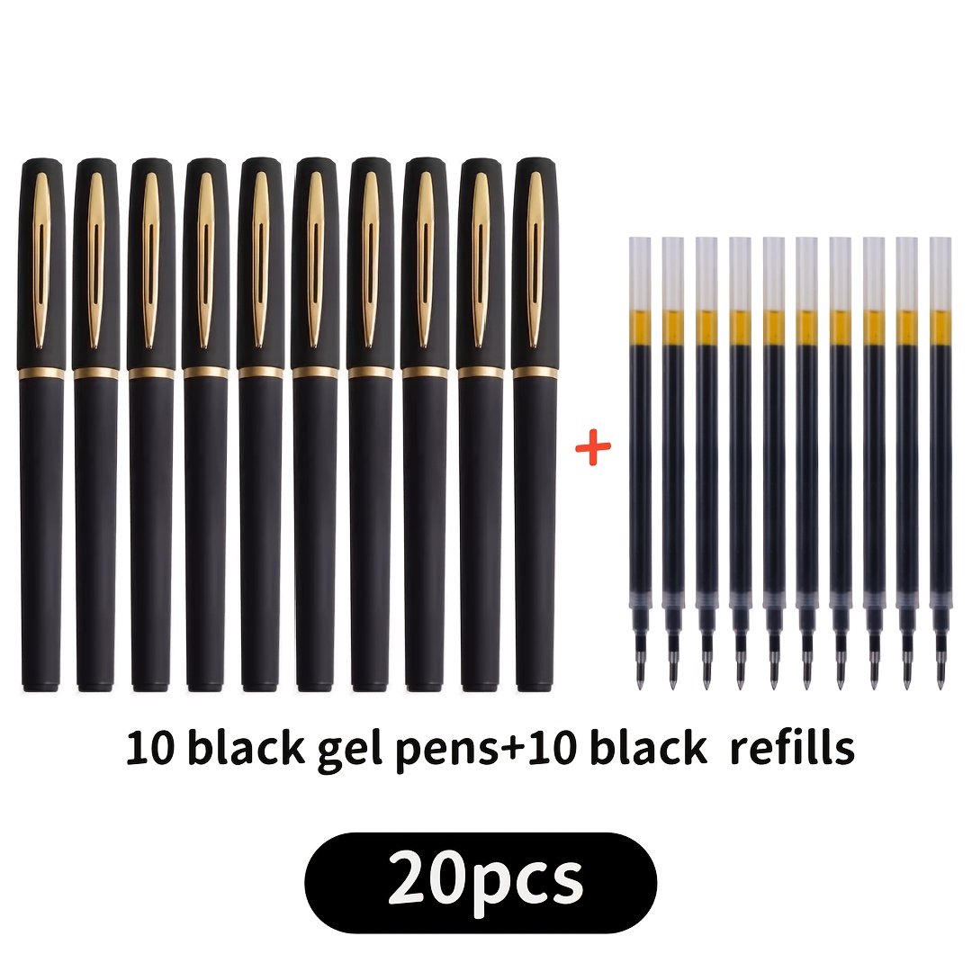 Image of 20pcs Black Gel Pens, Large Capacity Gel Pens, 0.7mm Wide Tip, Suitable For Business, Office, Signature, Practice, And Daily Writing. Including 10pcs Gel Pens+10pcs Refills