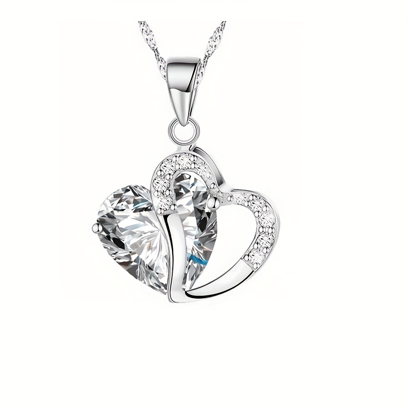 Rhinestone Heart Pendant Necklace, Elegant Gift