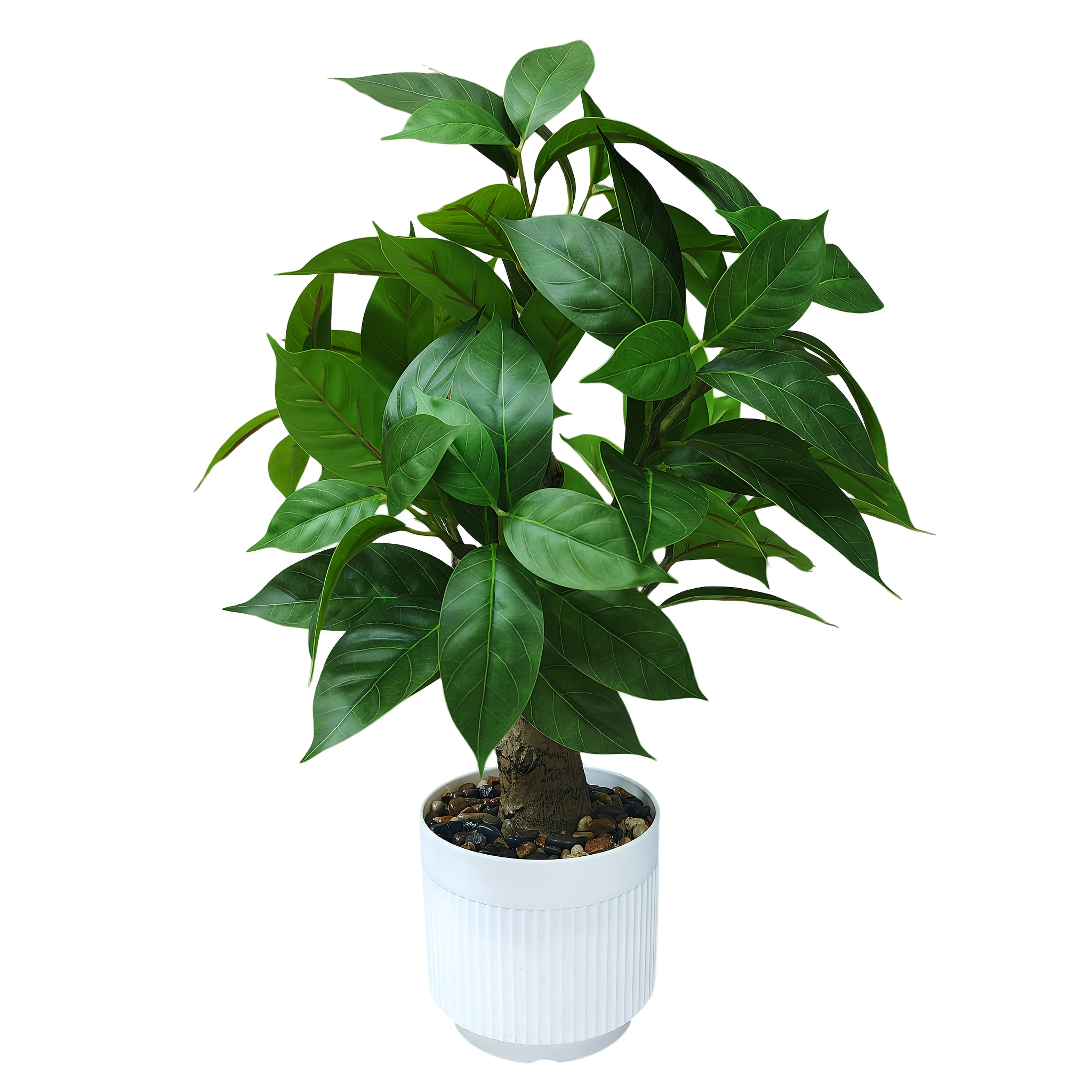Image of Simulated Wealth-attracting Tree In White Pot | Green, Lifelike Leaf Pattern, Ideal For Office And Home Decor, Suitable For New Year, Housewarming, And Holidays