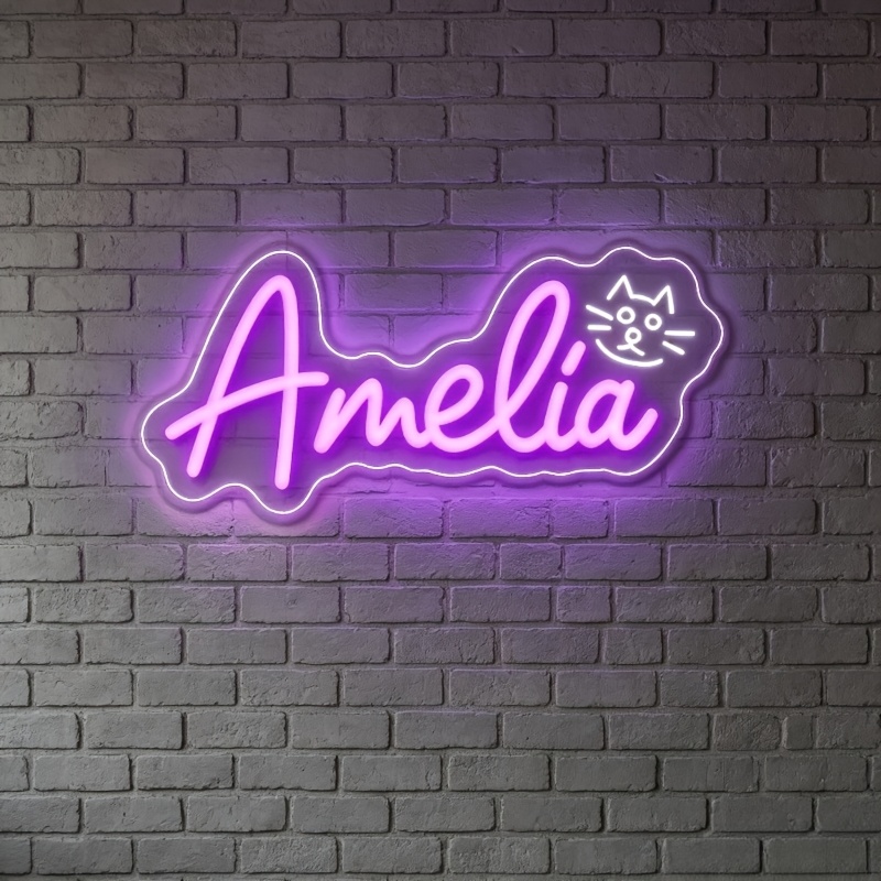 TEMU Custom Name Cat-shaped Neon Light, Usb Powered Plug And Ambient Light, Bedroom Bedside Influencer Decor Light, Gaming Room Desktop Arrangement