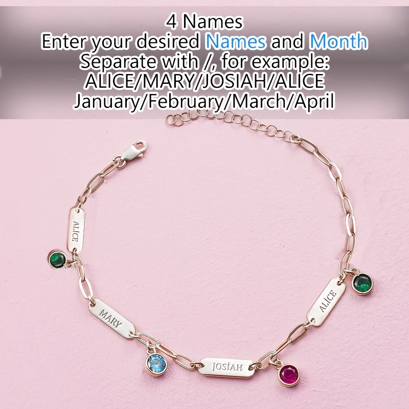Custom Name & Birthstone Charm Bracelet — 18K Gold Plated Gift