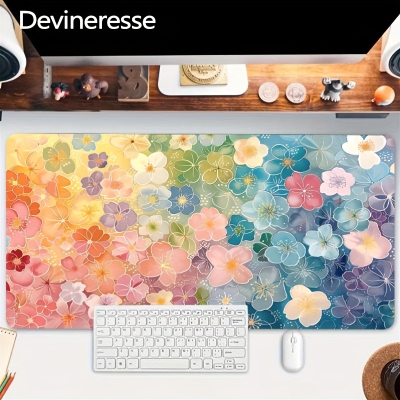 

Devineresse Beautiful Flowers Pattern Mouse Pad - E-sports Office Desk Mat, Natural Rubber, Non-slip, Large 35.4x15.7inch, Perfect Gift For Women And Men