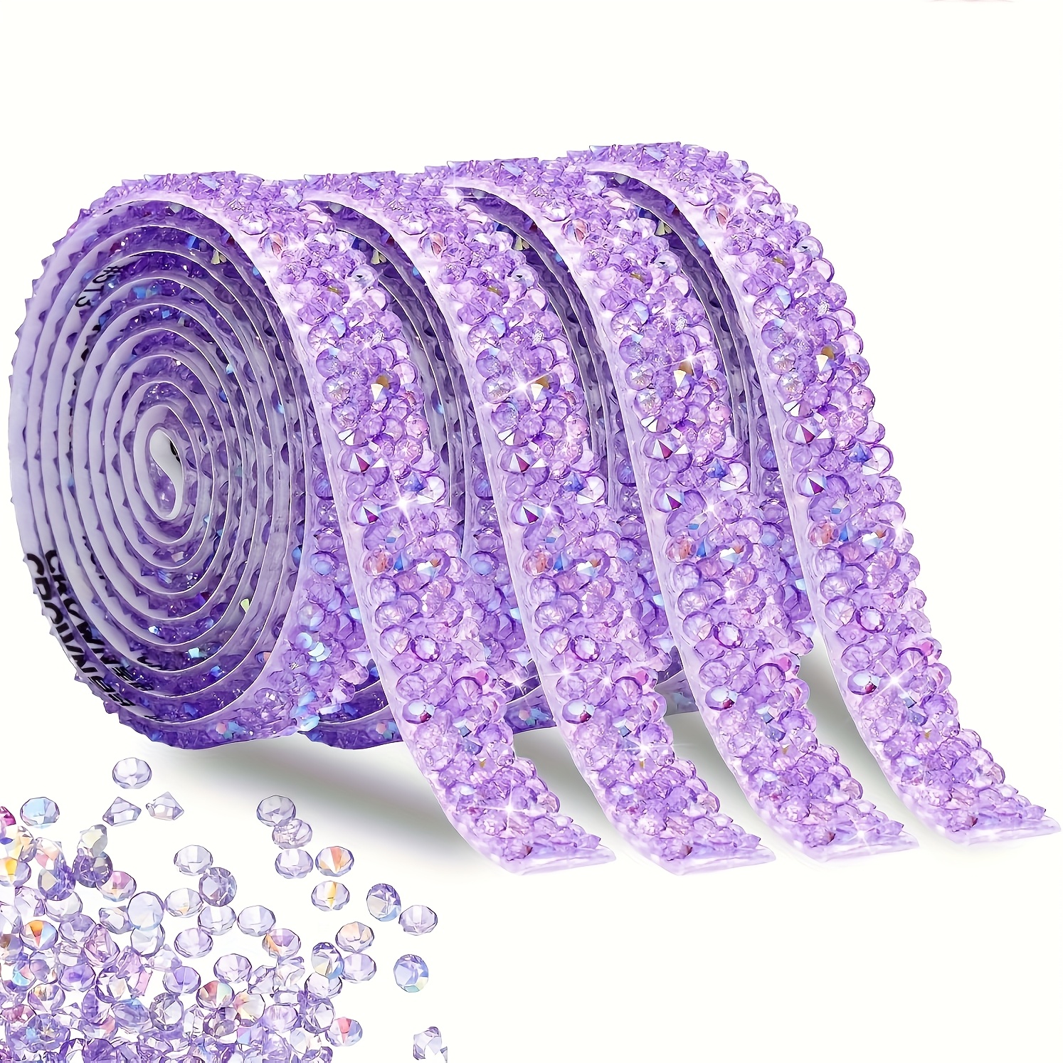 TEMU 4 Rolls Of Self-adhesive Rhinestone Tape, 4 Styles Of Crystal Rhinestone Diamond Embossed Tape, Sparkling Resin Diamond Tape, Suitable For Home
