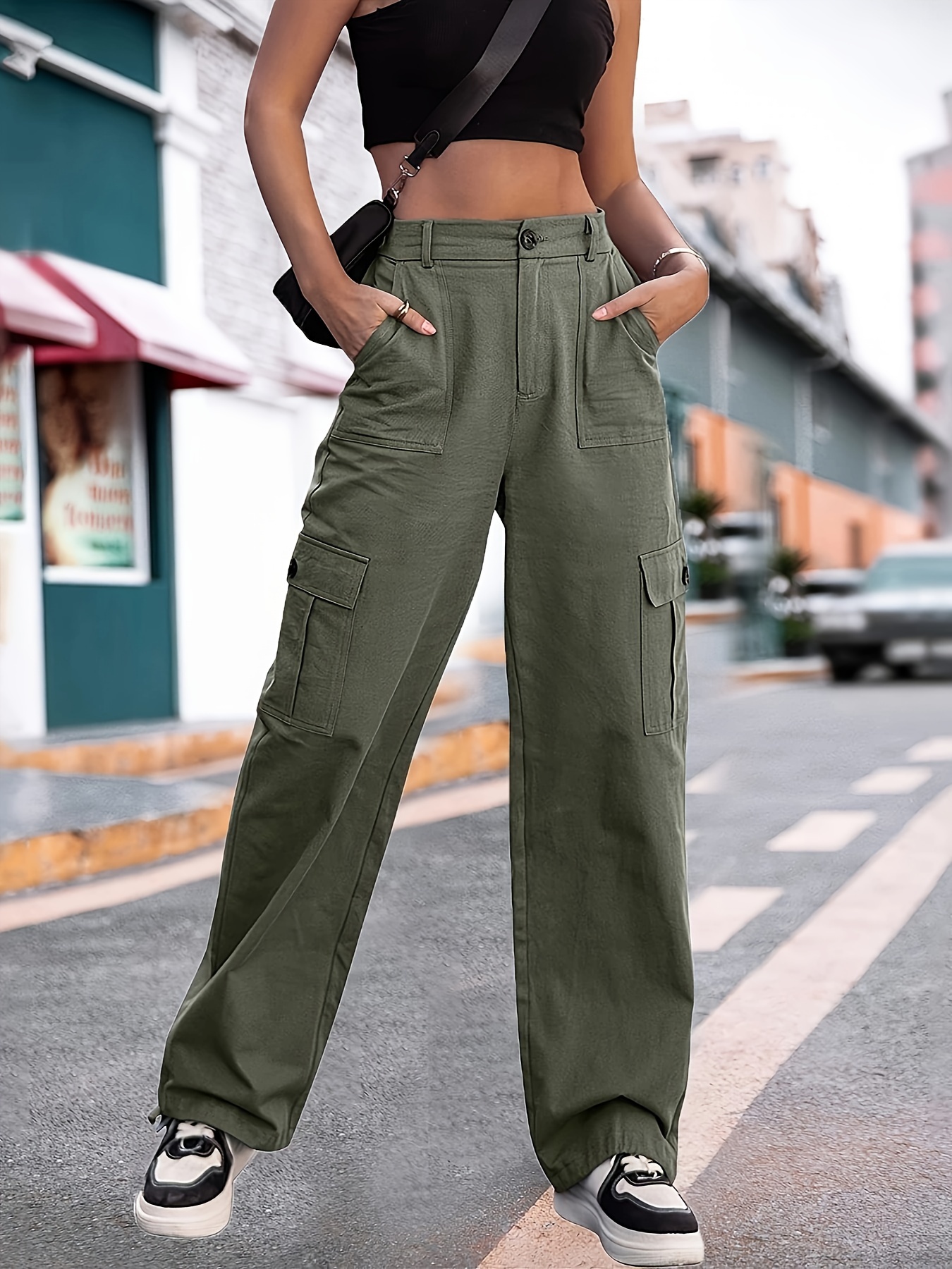 jeans cargo elegantes mujer múltiples bolsillos detalles Temu Peru