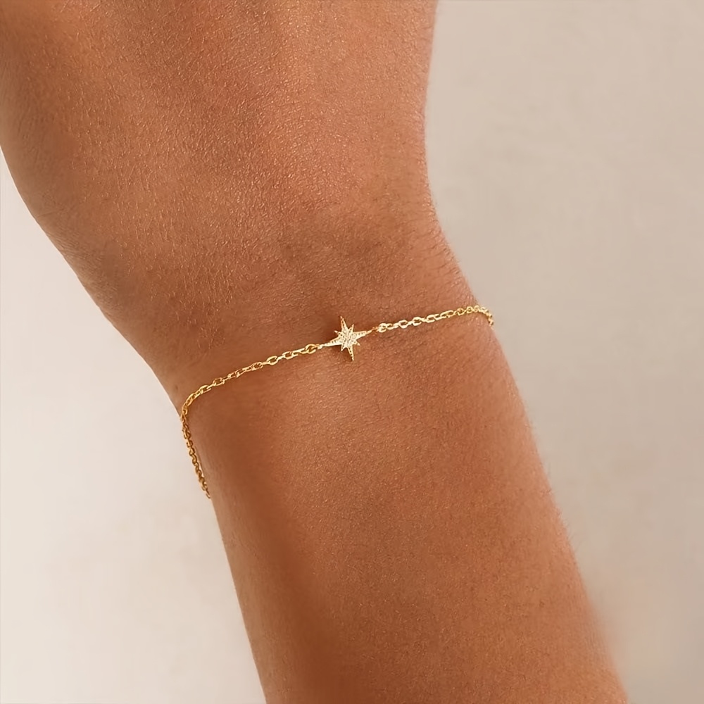 TEMU Bracelet étoilé plaqué or , incrustée, bracelet pendentif octogonale , bracelet de tempérament pour femmes, cadeau pour meilleure , cadeau de