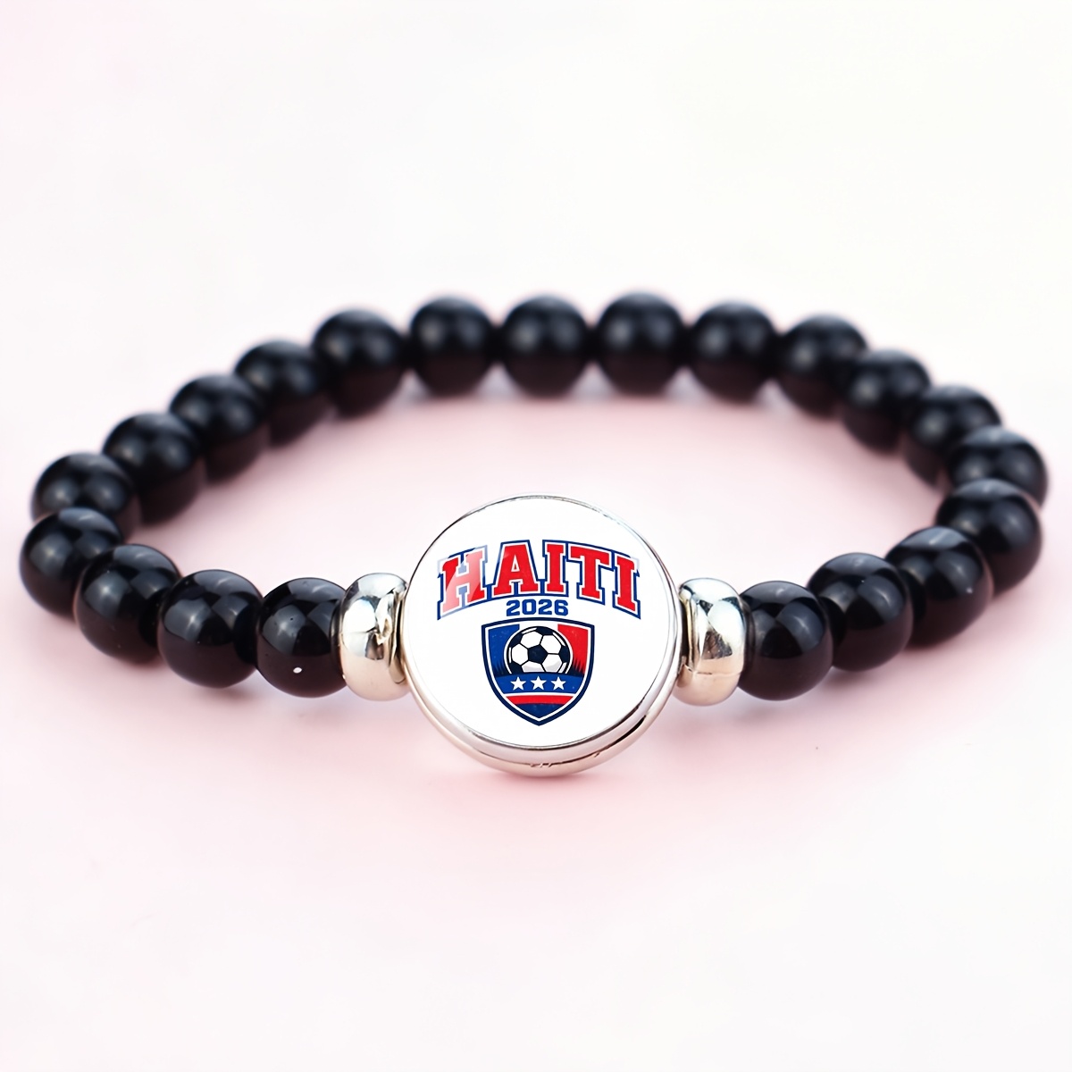 TEMU 1pc Haiti 2026 l'équipe de football Breloque Bracelet élastique pour les fans de sport et cadeaux de nationale