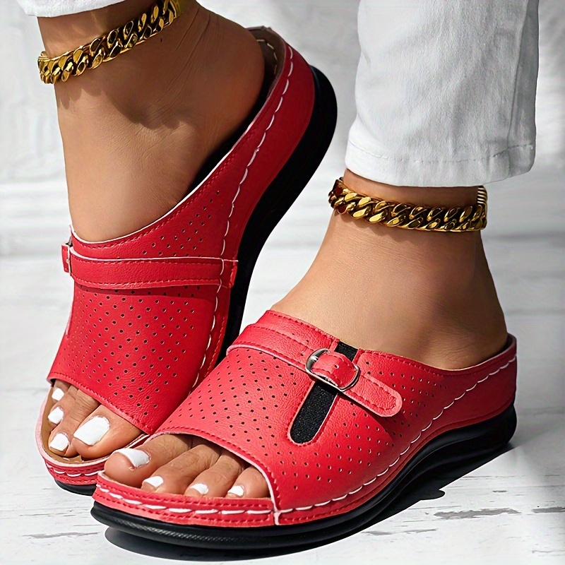 Sandalias de plataforma con   de   para mujer, sandalias de cuña con     y deslizamiento, calzado   para   a día. 8