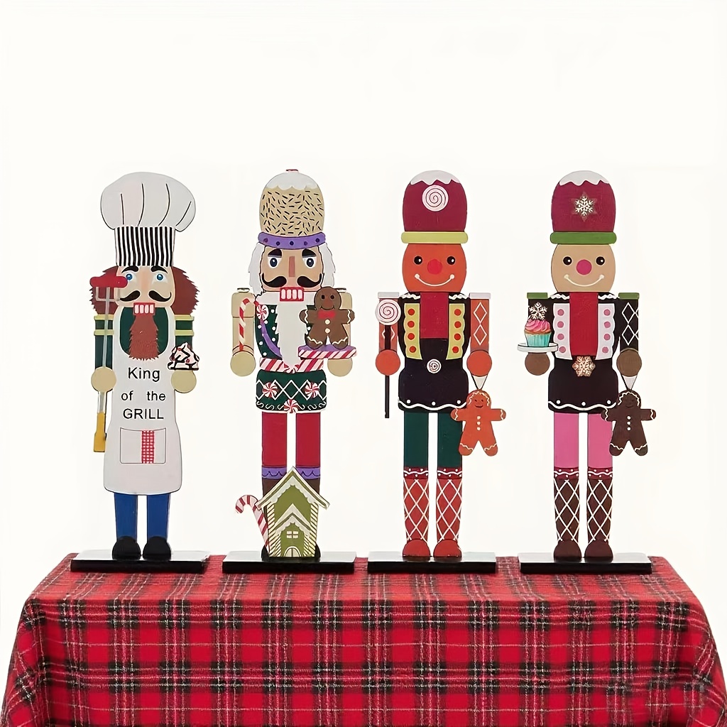 TEMU 4pcs Nutcracker Soldier Dolls - Large Bohemian Tale Artificial Nutcracker Suitable For Christmas Tree, Mantel, Table Centerpiece - Nutcracker Army Decorations, Holiday Tableware (4), Halloween