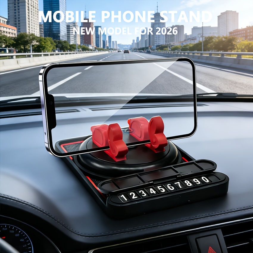 Multifunctional Non-Slip Car Dashboard Cushion with Rotating Phone Holder and Large Storage, Heat-Resistant Silicone, Multiple Black Color O