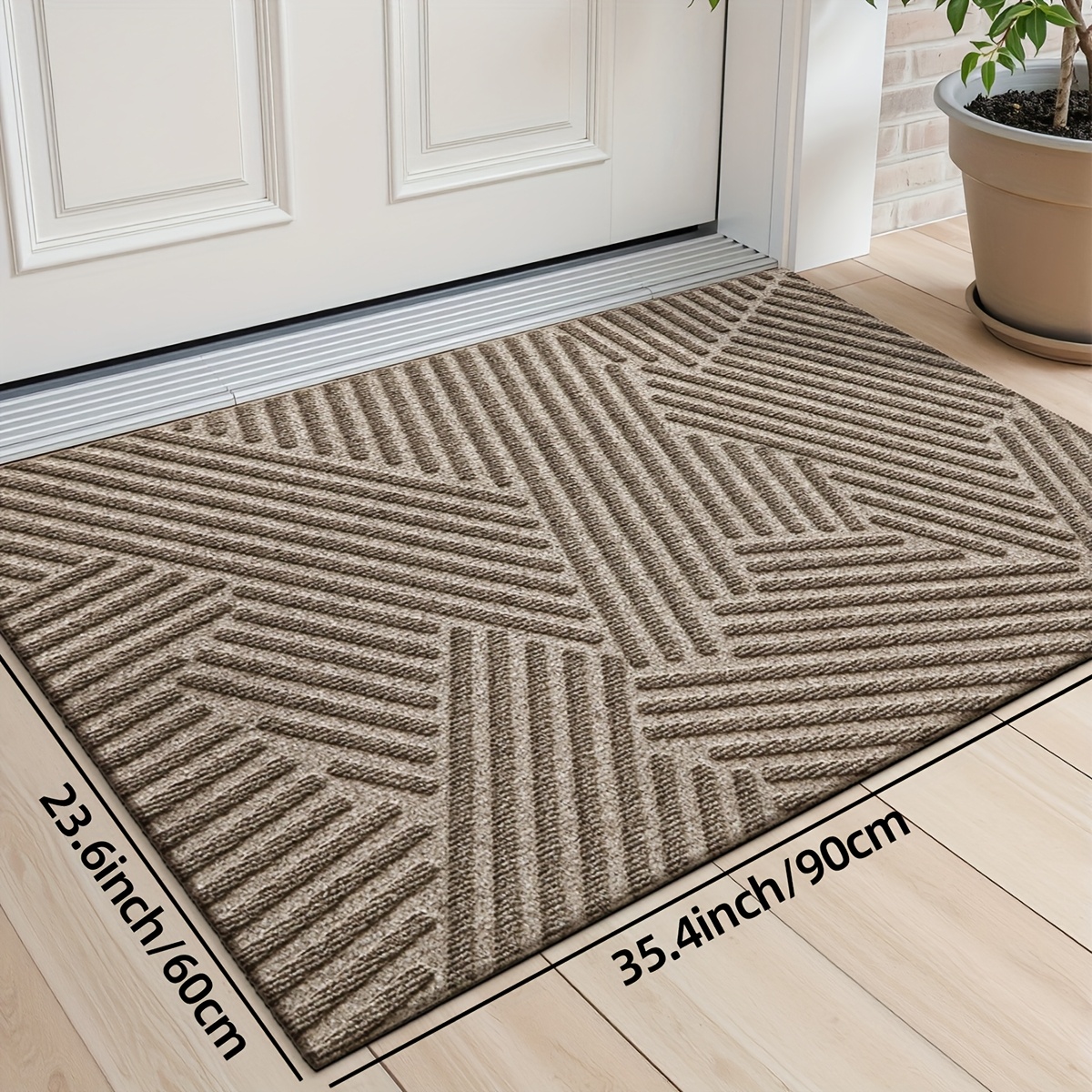 Dajiang - Polyester Doormat, Resistance, High-density Woven Surface, Non-slip Backing, Machine Washable, Suitable For Front Door/entrance, Gray/khaki Two-color - Trajectory