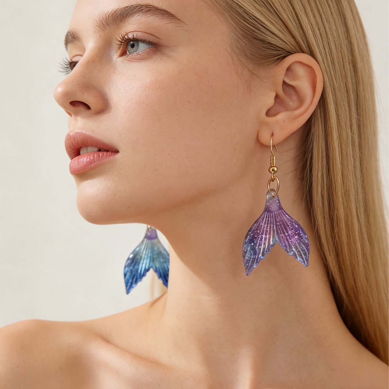 TEMU 1 Par de Pendientes Asimétricos de de Pez Iridescentes, con Estilo de Vacaciones en el y Diseño Único. Ideales para Mujeres que Buscan