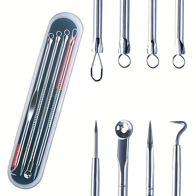 4pcs Stainless Professional Blackhead & Pimple Remover - Extraction Needles with Pore Cleanser for Use, Suitable for Skin Types ( Oily, Dry) - Skincare Device for Women & Men
