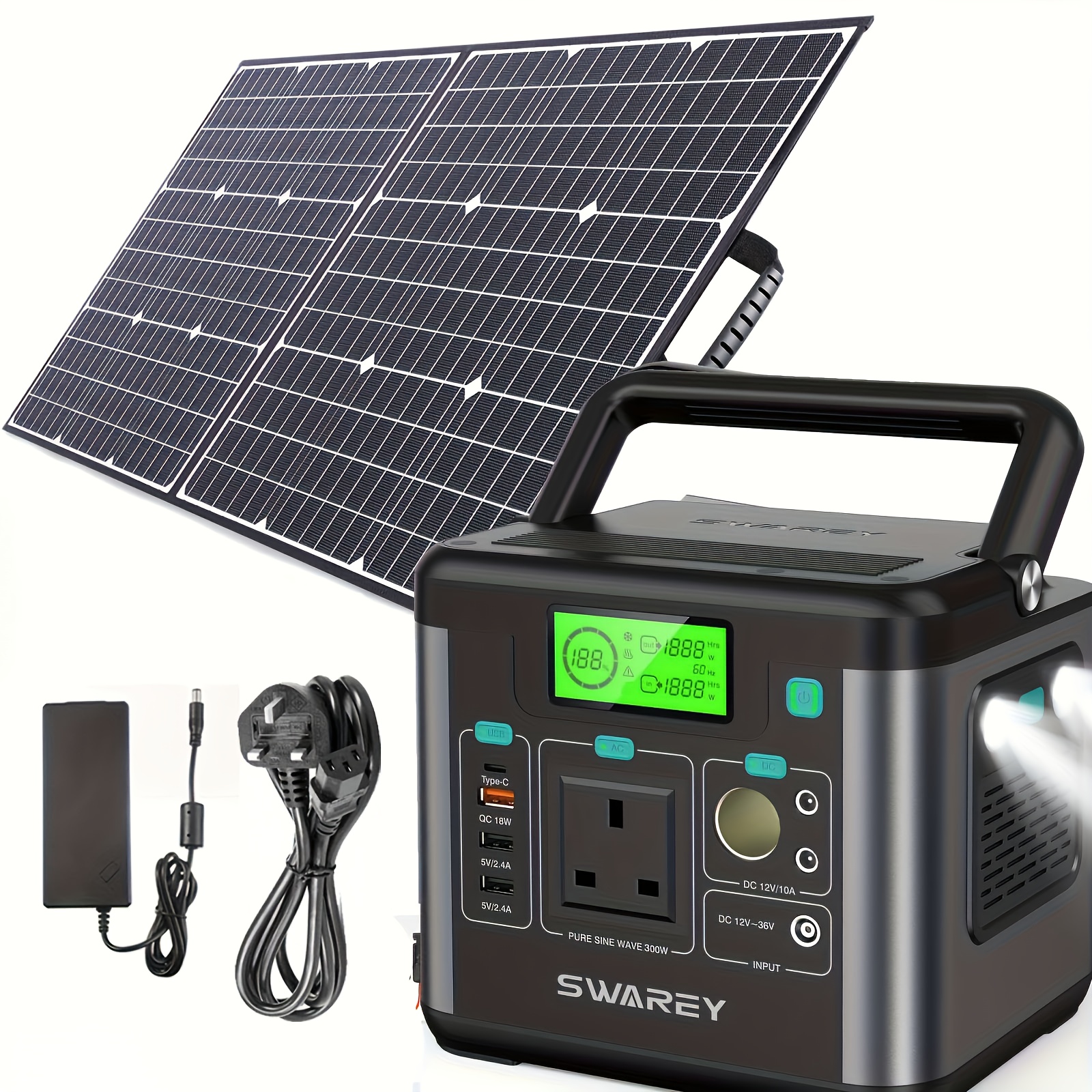  300w power station with 100w solar panel power bank with ac outlet 222 wh portable external battery pack pd 65w fast charging laptop charger battery for business travel camping home emergency outage laptop camera