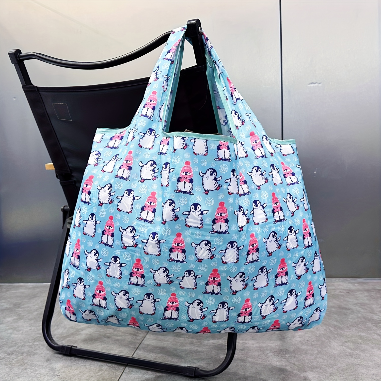 TEMU Penguins Pattern Tote Bags, Reusable, Foldable, Recyclable For Shopping, Fits In Pocket, For Groceries, Water Resistant, Lightweight, Strong & Durable