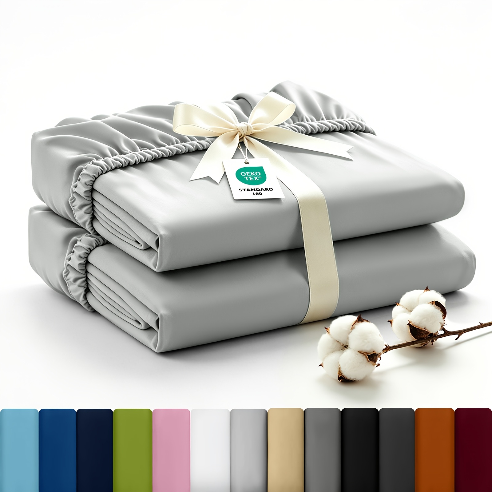 Image of 2pcs Bamboo Cotton Fitted Sheet Suitable For &, Soft Breathable Bed Sheet With Bamboo Cotton Mattress Cover, Machine Washable Bedding For, Room, Bed Linen