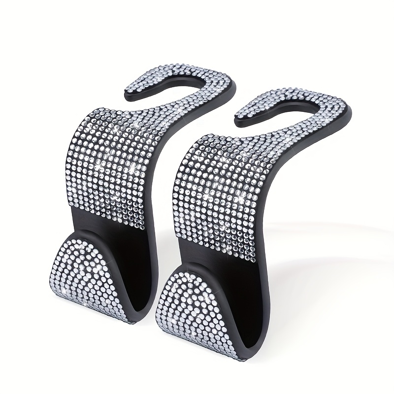 TEMU Set Of 2 Sequined Diamond-studded Car Back Seat Headrest Hooks - Handbag Holders With Adjustable Shoulder Straps - Luxurious Car Interior