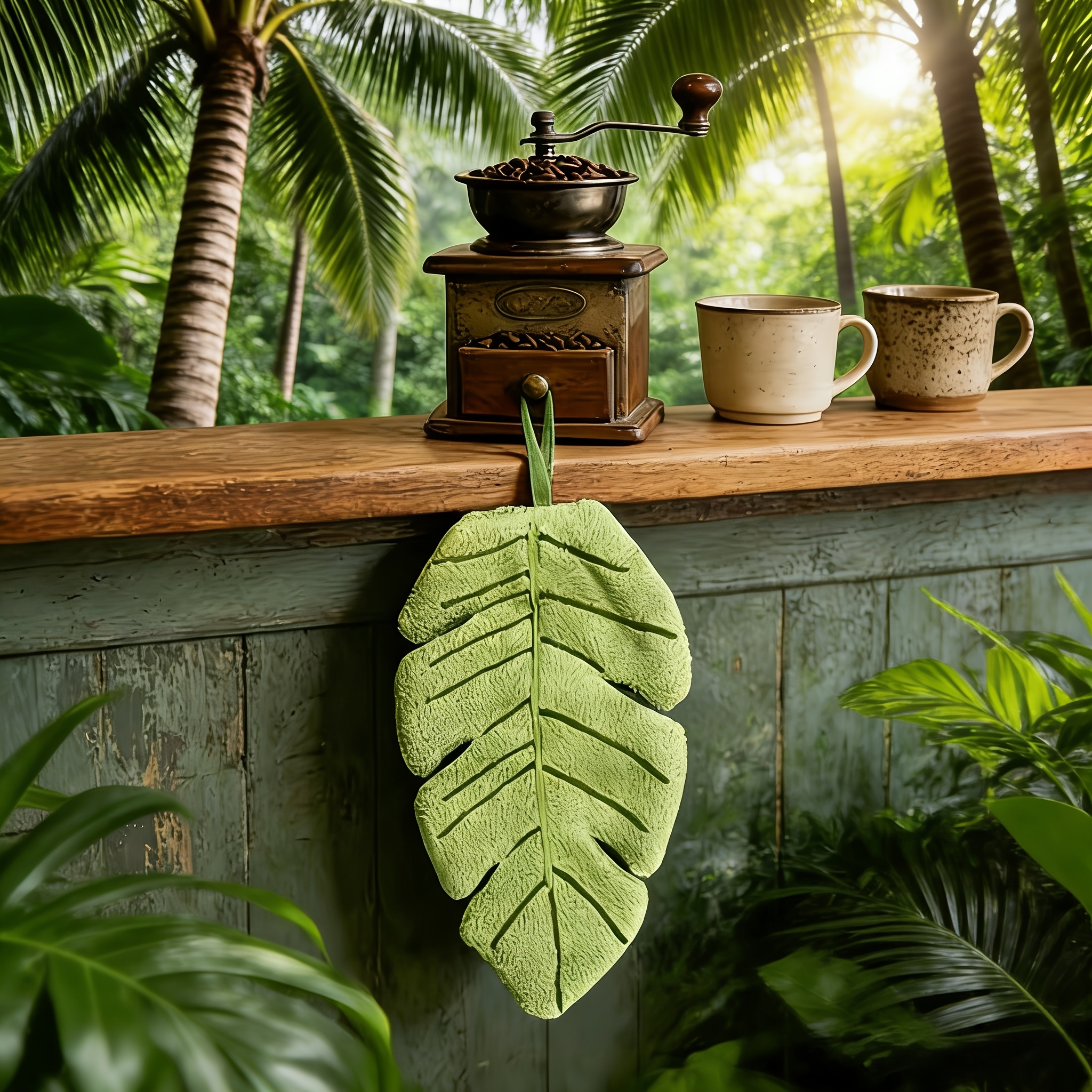 E-shop Handtuch mit Bananenblatt-Muster, aus weichem saugfähigem Material mit Korallen-Optik, Maße 30,5 cm x 16 cm, ideal für Badezimmer, Küchen