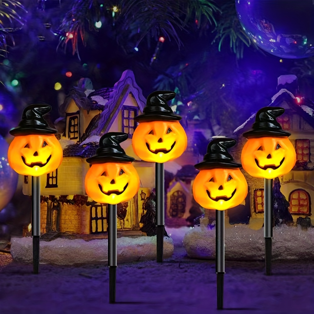 TEMU Rieyue Solar-powered Halloween Pumpkin Lights - 5 Jack-o'-lanterns With Glowing Eyes, Outdoor Spooky Decor, Haunted House & Yard, Ideal Gift For