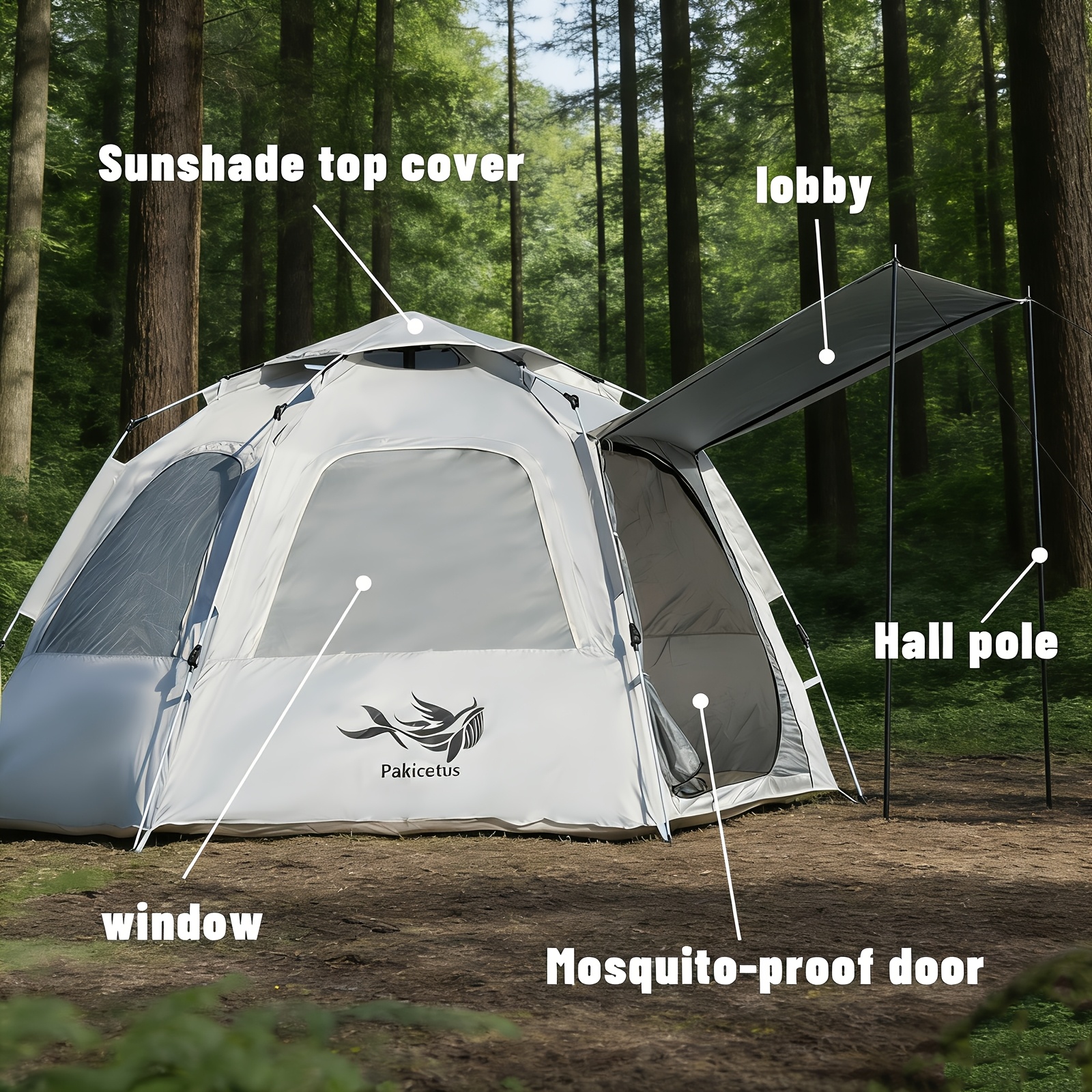 pakicetus   up camping tent instant setup windproof tent lightweight portable   and four windows provide ventilation and   outdoor backpacking tent for hiking   camping