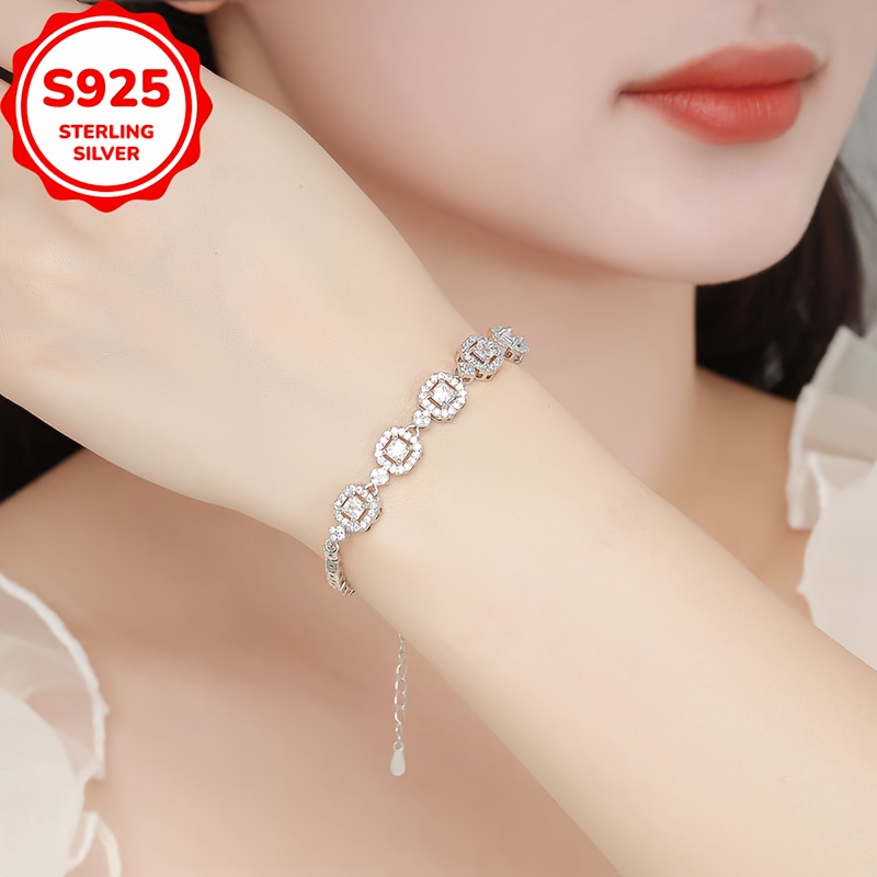 925 Silver Princess Shining Square Bracelet for Women