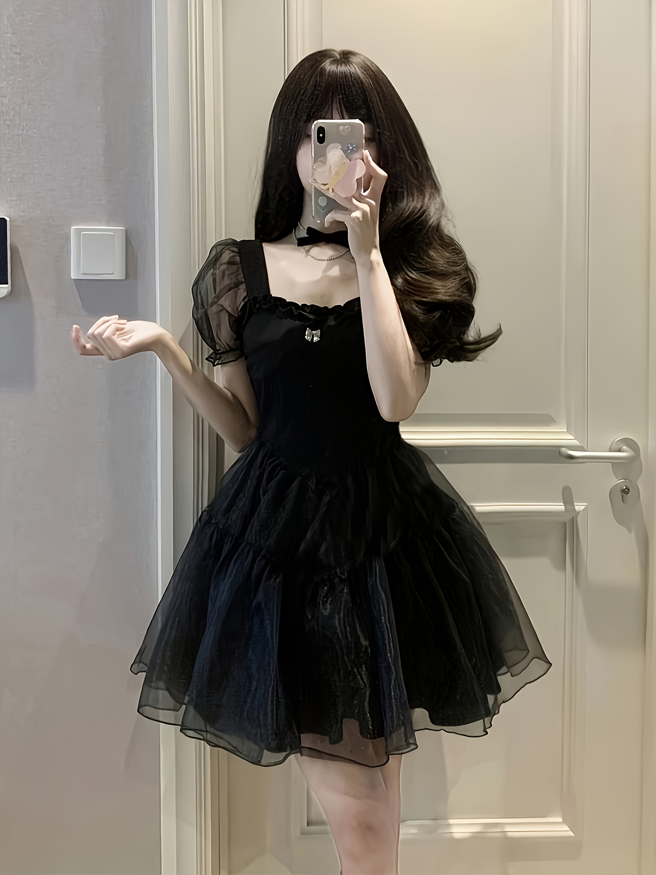Puff Sleeve Black Dress for Women in Summer French Style High-End * Puffy  Princess Dress with Waist And Short Skirt for Small Person