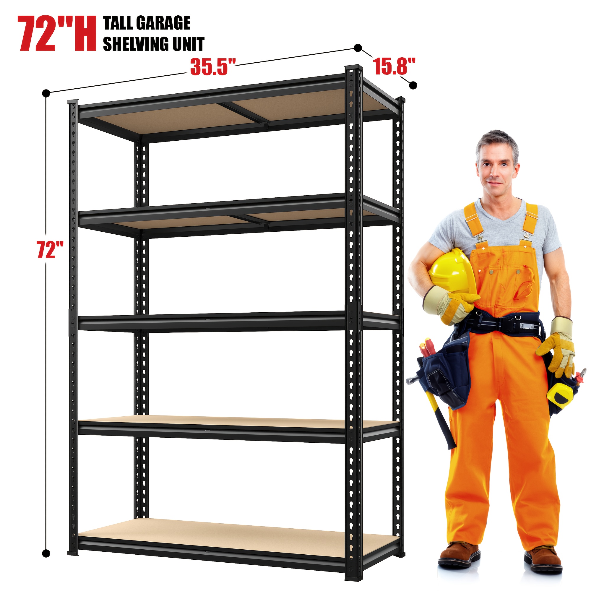 TEMU 2000lbs Garage Shelving 72''h Storage Shelves Heavy Duty Shelving 5 Tier Metal Shelves For Garage Shelves 35.5"w X72"h X 15.8"d, Adjustable Shelving Unit For Basement Rack Shelf, Utility Shelves