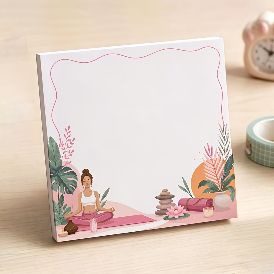 TEMU Bloc-notes de yoga et non collant, bloc-notes détachable rose zen -, papier à écrire vierge pour décoration de bureau, fournitures scolaires et