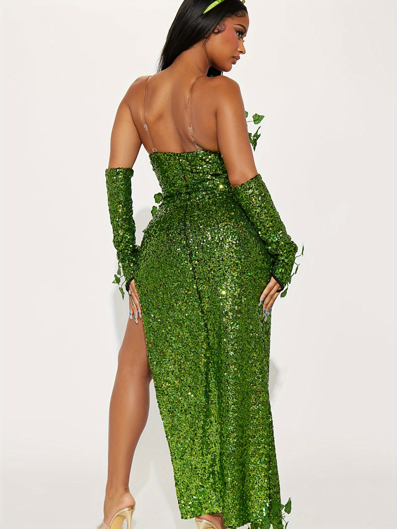 slim fit dress slacks Vintage 1980's Poison Ivy Emerald Green Beaded Silk Evening Gown / Siz –  Xtabay Vintage main image 1