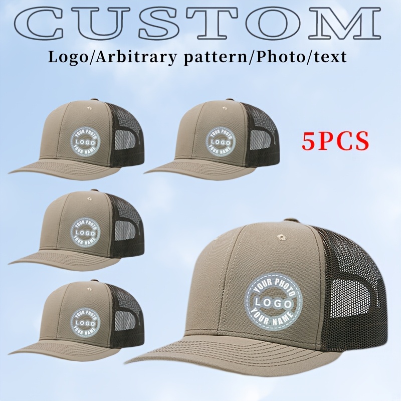 TEMU 5pcs Custom Color- Trucker Hats, Caps, Mesh Caps, - Custom Team , Personalized Images, Logos, Names, Text. Create Your Own Unique Hats For