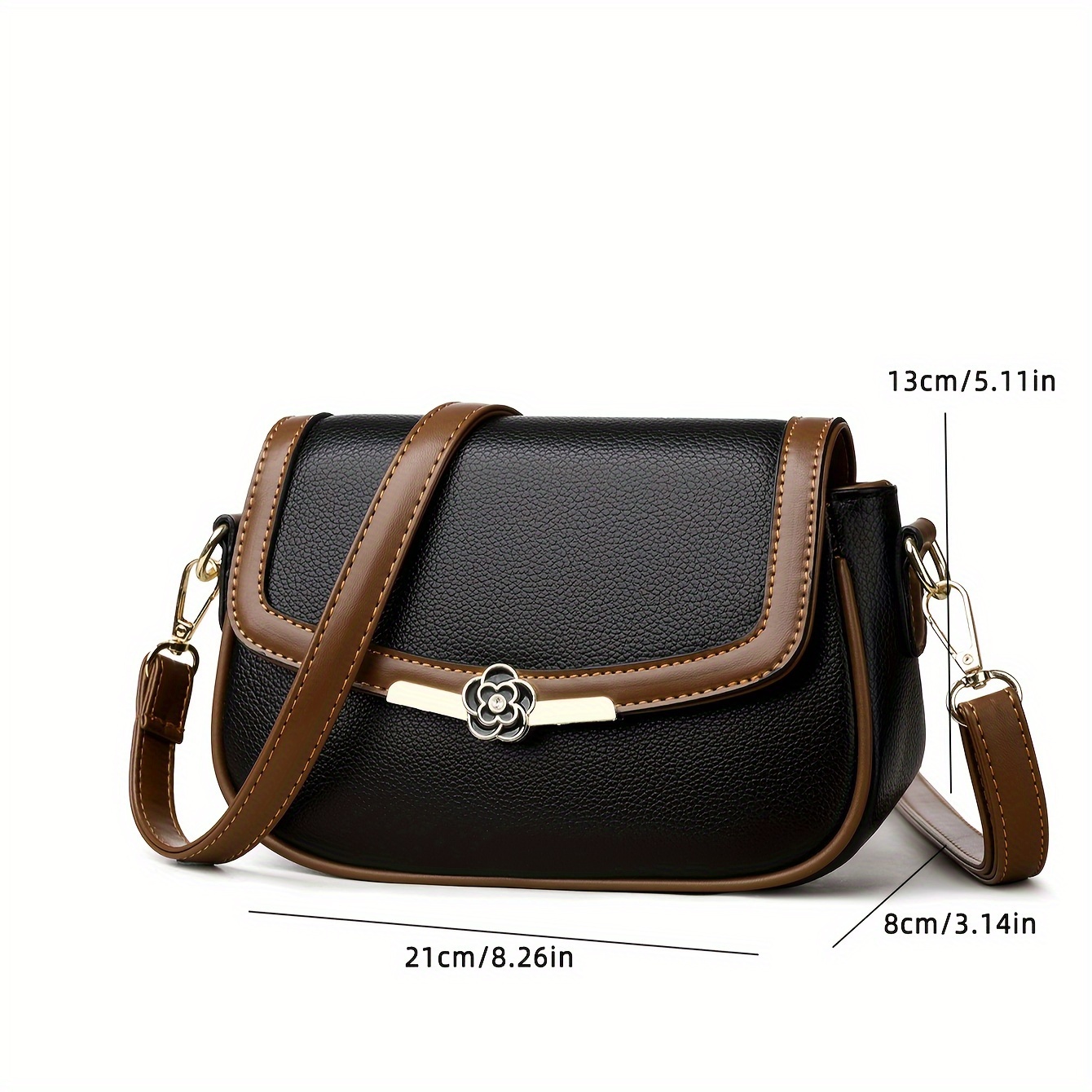 elegant two tone crossbody bag for women with adjustable strap anti theft   and stylish metallic floral accent   everyday use novelty purse details 2